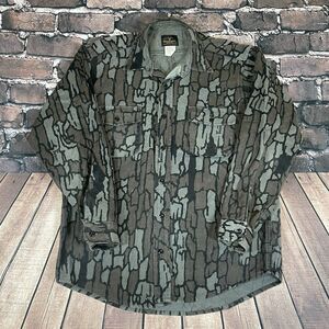 Vintage Melton Deerskin Shirt Mens Large TreBark Camo Chamois Hunting Pockets
